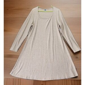 Old Navy Womens Long Sleeve Ribbed Henley T-shirt Dress XL Beige Casual Everyday